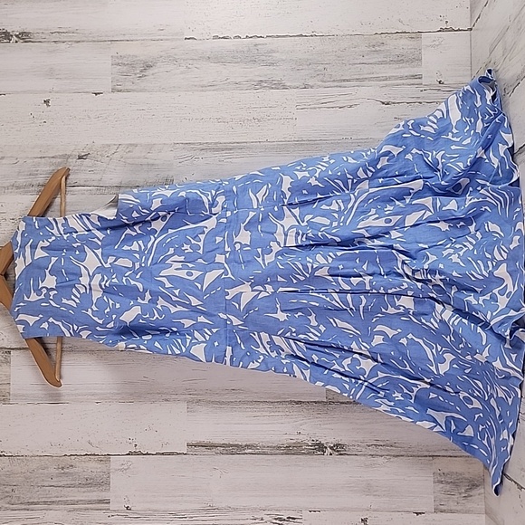 Lauren Ralph Lauren linen blue white sleeveless pleated lined dress Size 10 FLAW - Picture 4 of 14